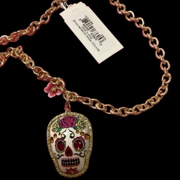 BETSEY JOHNSON SET Sugar Skull Day of the Dead Earrings Necklace Ring NEW NWT - Picture 6 of 16